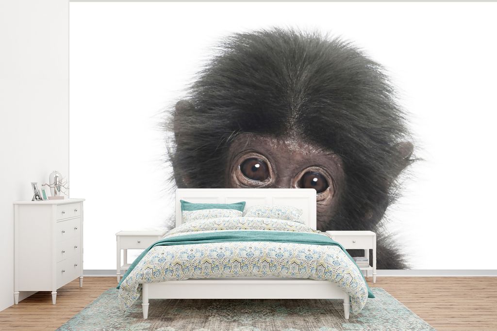 MuchoWow Fototapete für Wohnzimmer oder Schlafzimmer Wandtapete Vinyl Motivtapete Affe - Tiere - Natur - Schimpanse - 320x240 cm - Tapeten