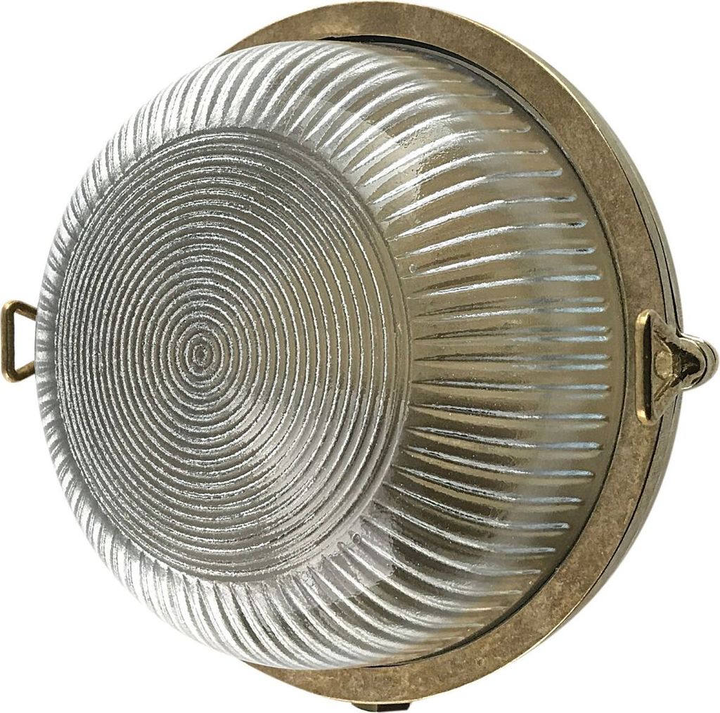 Wandlampe außen Messing massiv Glas E27 IP64 Ø 17,5 cm in rund Maritim Kellerlampe