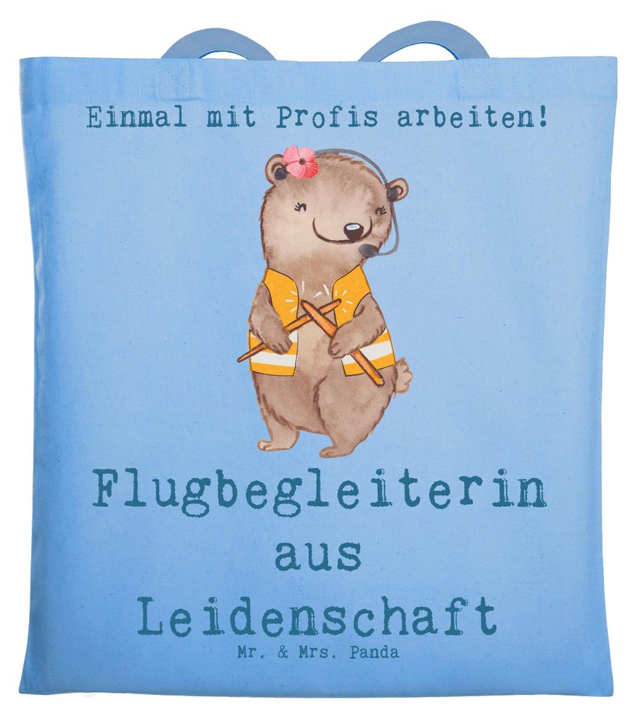Mr. & Mrs. Panda Stoffbeutel Flugbegleiterin Leidenschaft - Sky Blue - Geschenk, Witzig, Tote Bag, Spruch, Lustig, Beutel, Beruf, Stewardess, Schul...