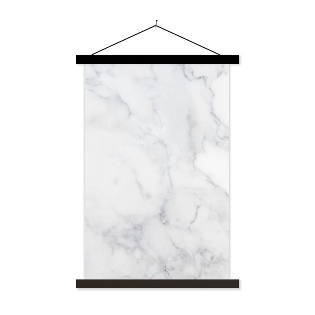 MuchoWow Textilposter Marmor - Weiß - Grau - Luxus - Marmoroptik - Stein 40x60 cm mit schwarzem Rahmen - Wanddekorationen
