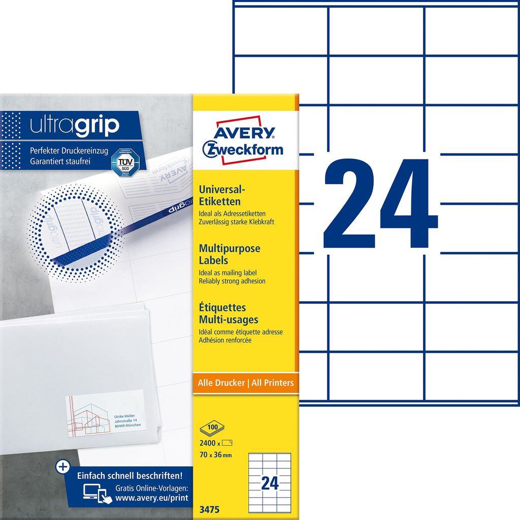 AVERY ZWECKFORM Etichette universali A4 3475 Immagine del prodotto 