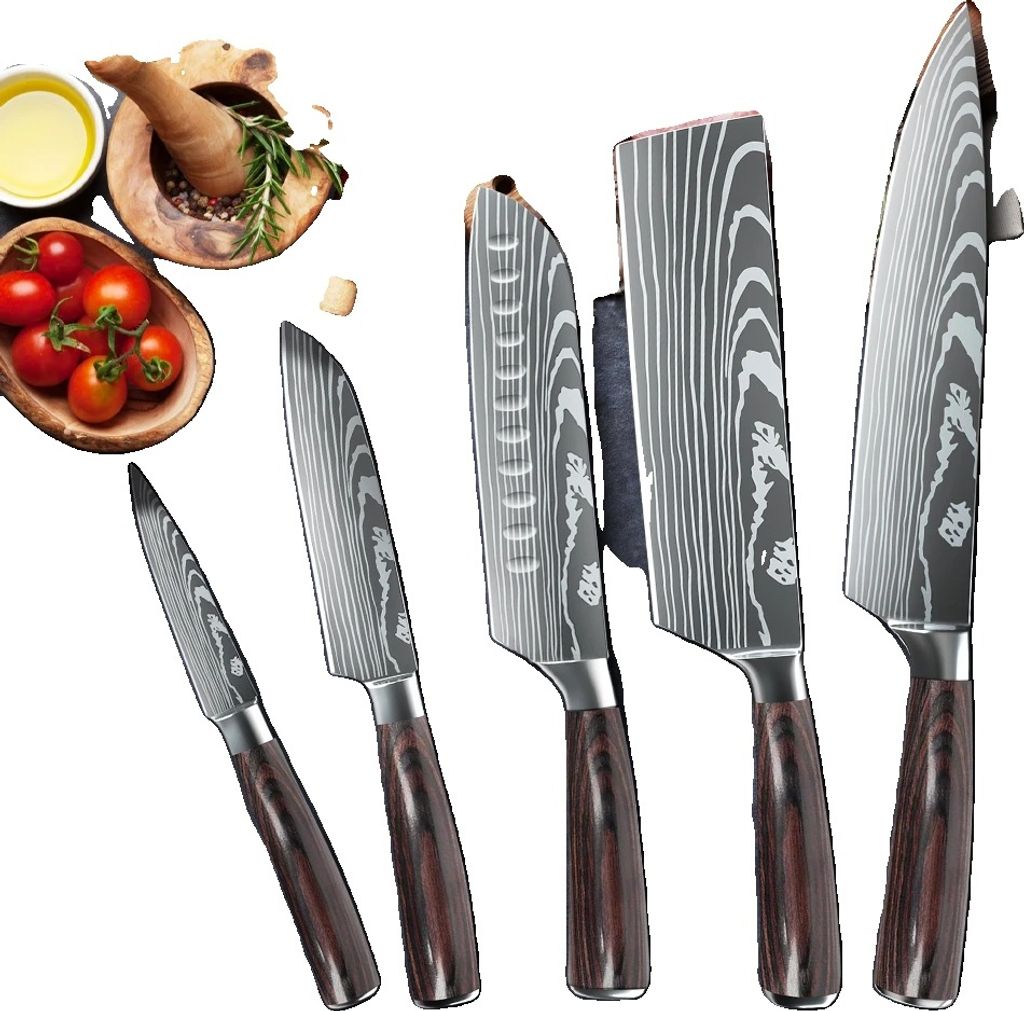 Küchenmesser-Set, ultra-scharfe Klingen, ergonomische Holzgriffe, WEISS