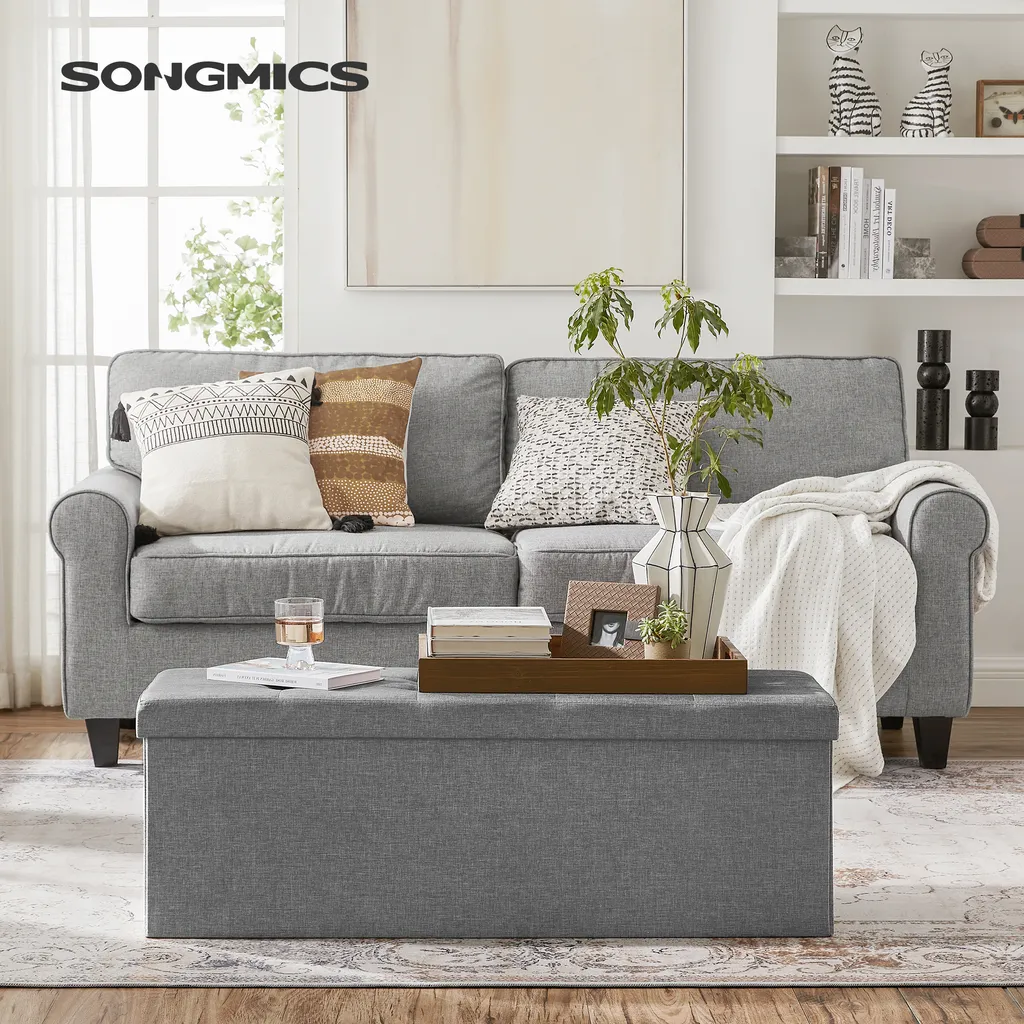 Gagnez de la place avec ce Banc de Rangement 110 cm Pliable Gris Clair