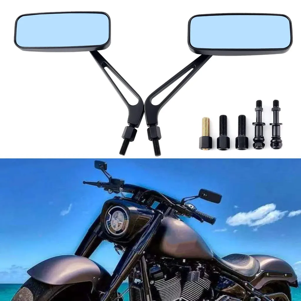 Rétroviseur de moto universel rectangulaire pour Chopper et Bobber Noir
