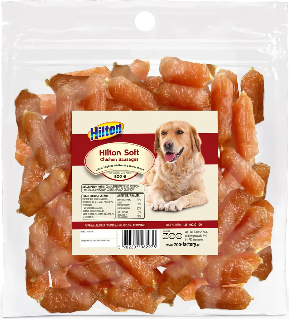 Saucisse Hilton Poulet 500g pour Chien Difficile - Appétence Irrésistible