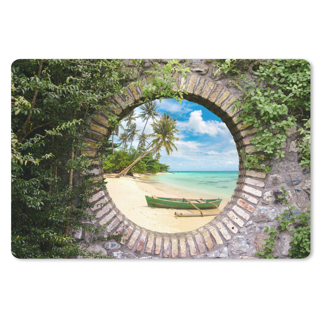 MuchoWow Schreibtischunterlage Strand - Palme - Aussicht - Kanu 60x40 cm - XXL Mauspad - Großes Mauspad