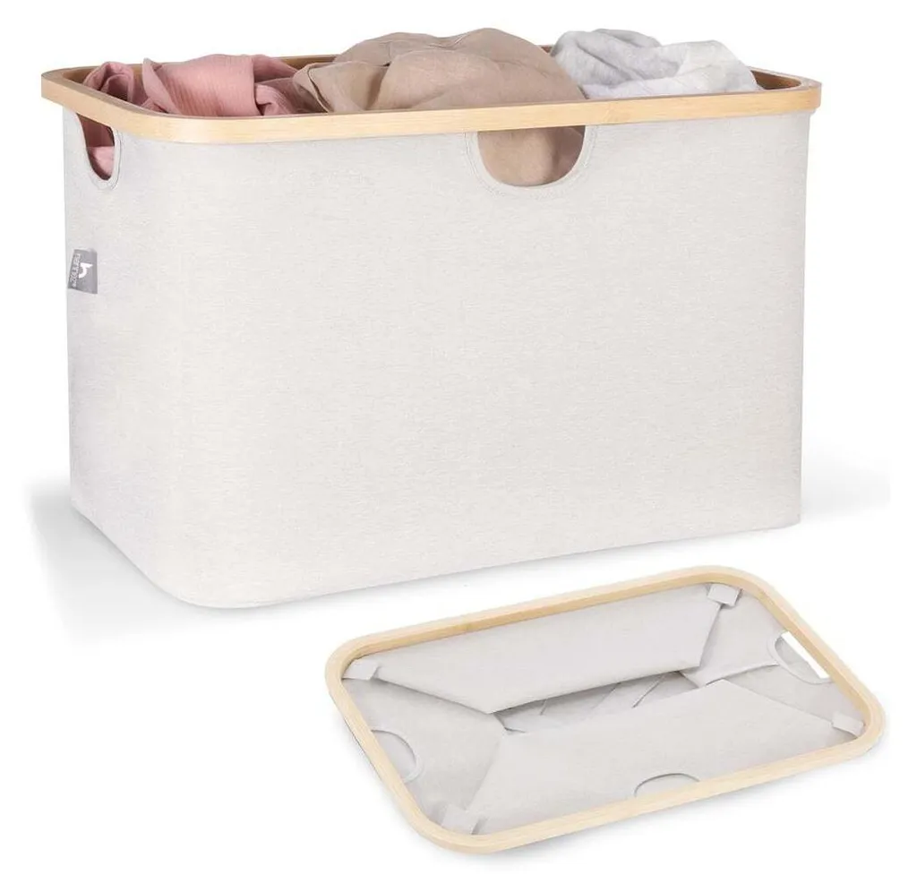 Grand Bac de Rangement 60 Litres Adrian en Tissu et Bambou Naturel