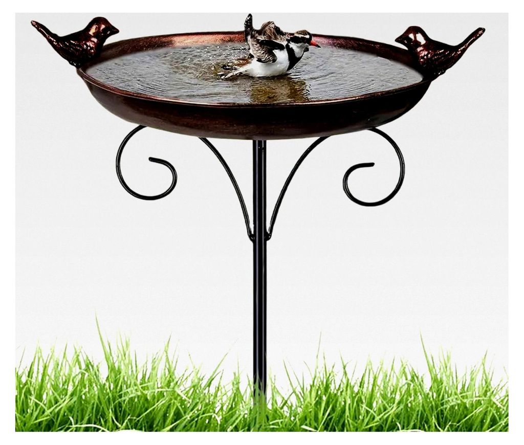 Vogeltränke in Antik-Optik – Tragbarer Wasserspender mit flachem Becken – Dekorativ und wasserdicht für Balkon, Terrasse und Garten