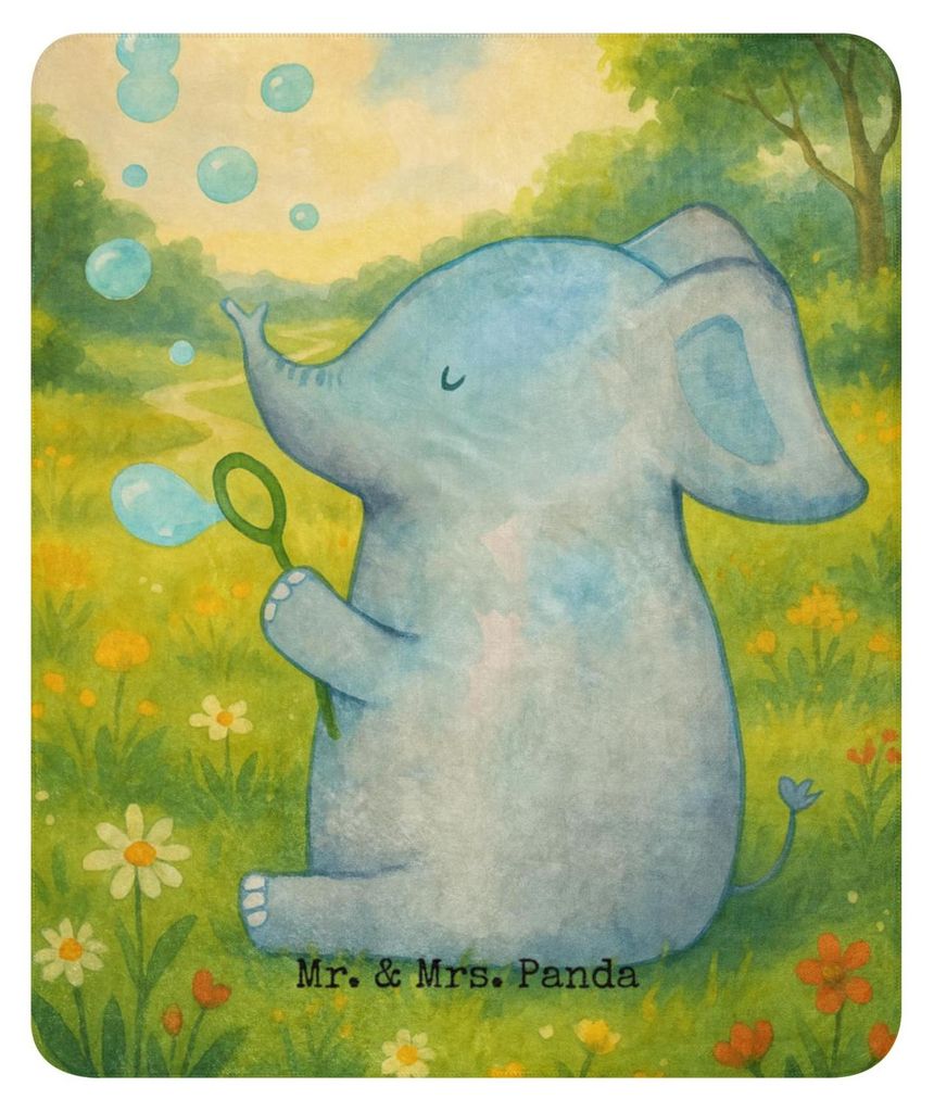 Mr. & Mrs. Panda Decke Elefant Seifenblasen Design 130 x 155 cm - Weiß - Geschenk, Liebesspruch, Elefanten, Liebe, Wärmedecke, Wohndecke, Heimat,...