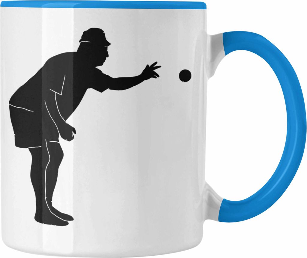 Trendation - Boule Tasse Geschenk Boule-Spieler Geschenkidee Spruch Grafik Werfender Boule Spieler (Blau)