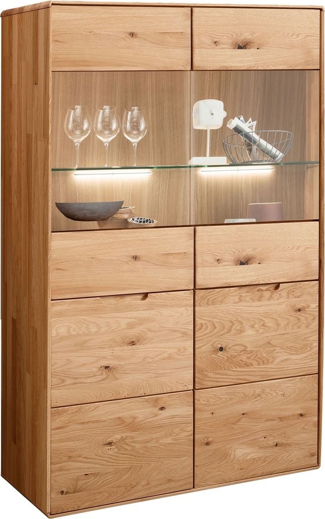 Highboard - 100 x 145 cm - 2 Türen - Glas - Wildeiche Produktbild 