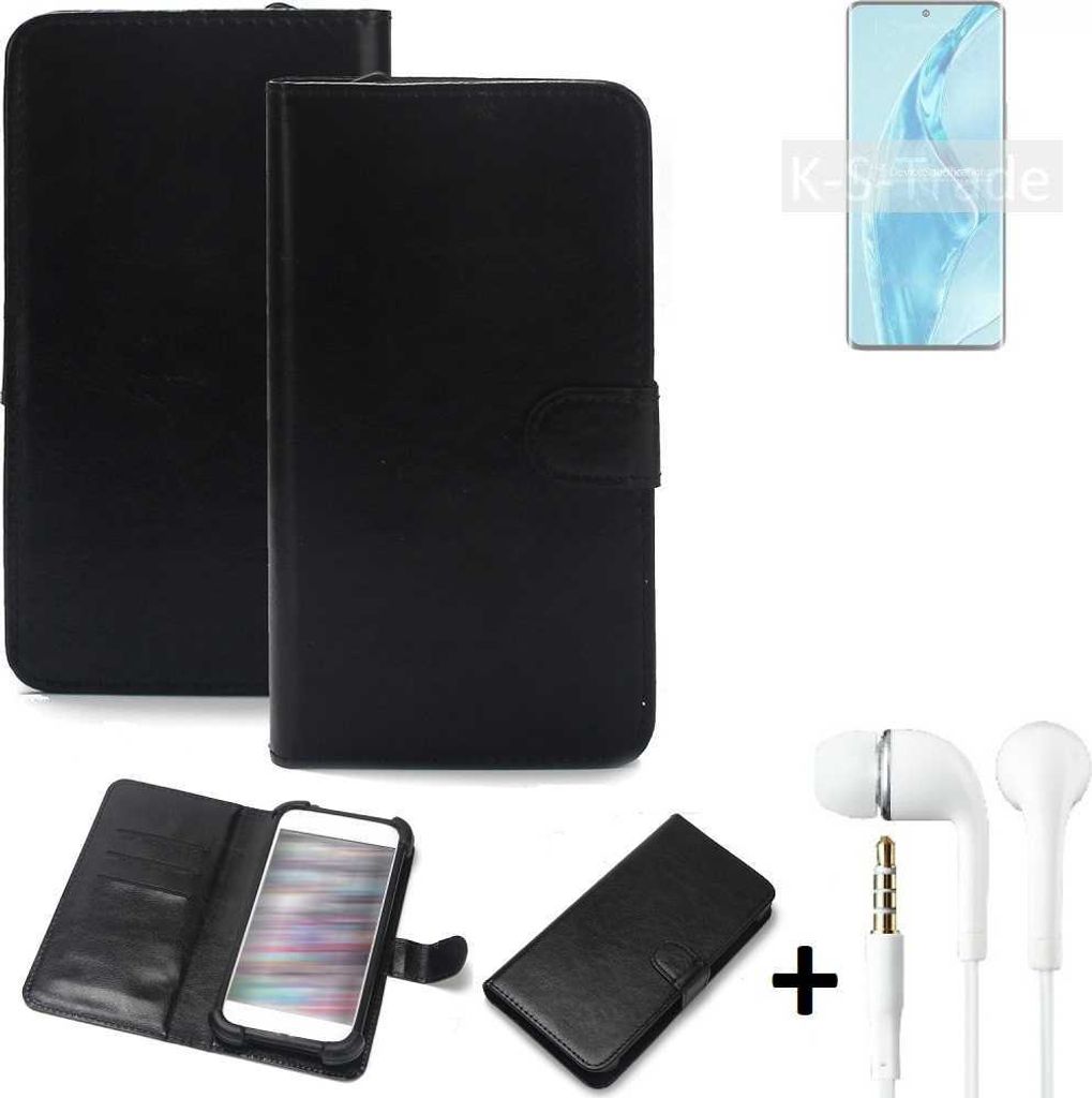 K-S-Trade Wallet Case Handyhülle kompatibel mit Xiaomi 12S Ultra Schutzhülle Flip cover Flipstyle Tasche Hülle Flipcover Slim Bumper schwarz + in