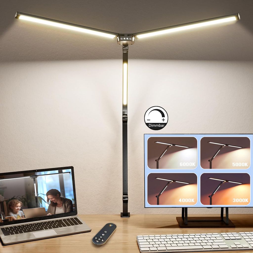 LED Schreibtischlampe Dimmbar Doppelkopf, 24W Leselampe Produktbild 1