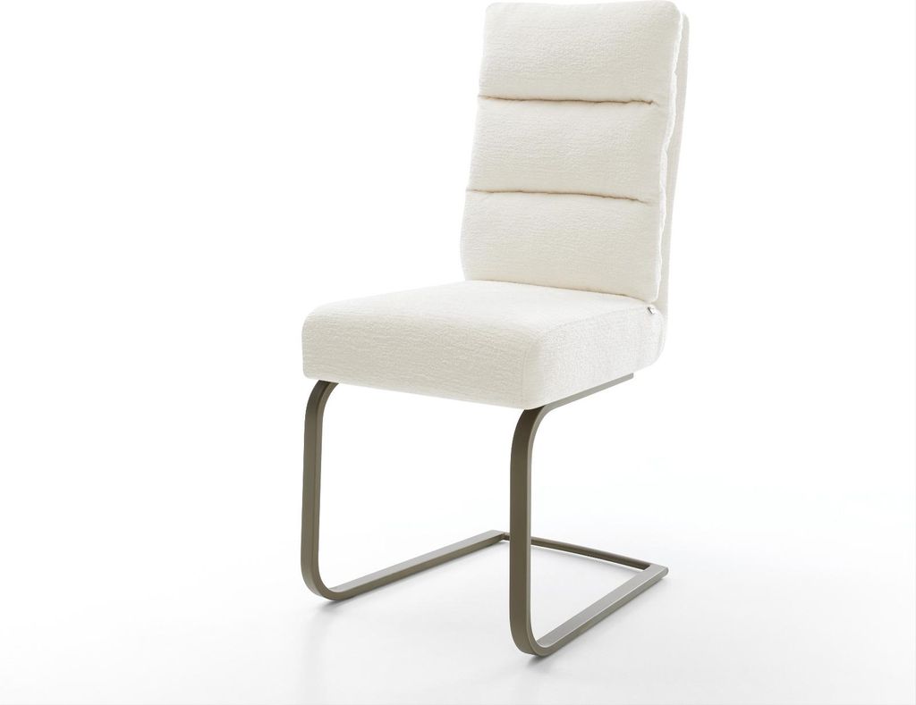 DELIFE Freischwinger Pela-Flex Bouclé Soft Beige Freischwinger flach Effektfinish Titan Taschenfederkern