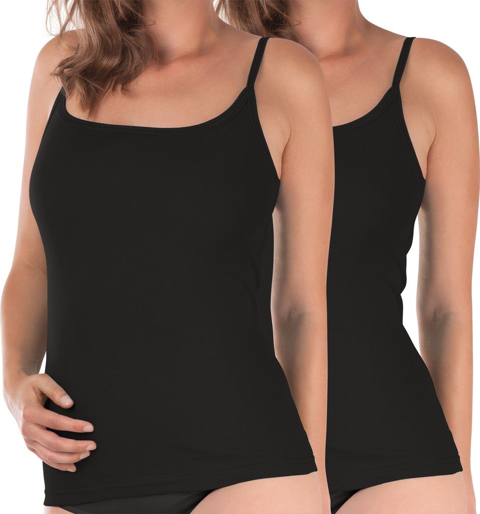 Celodoro Damen Spaghetti-Top (2 Stück) Feinripp Unterhemd - Schwarz 48-50