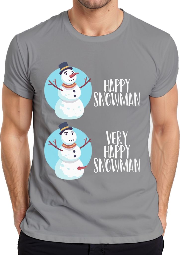 Very Happy Snowmann lustiger Schneemann - Weihnachten Weihnachtsgeschenk Christmas Herren T-Shirt, Grau, L