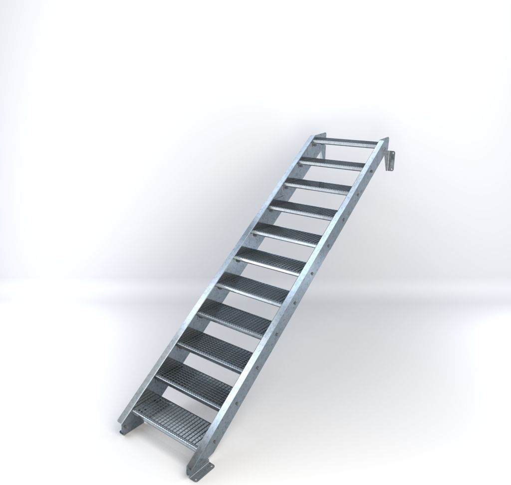 Stahltreppe 11 Stufen bis Höhe 220 cm, Laufbreite : 70 cm kein Geländer ST 1 (31 / 31 mm)