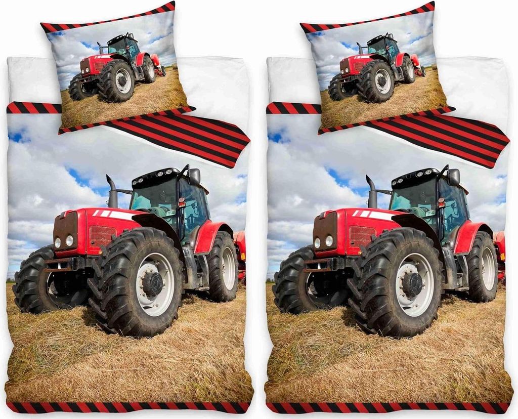 Roter Traktor - Partner-Bettwäsche für 2 Personen, 135x200 & 80x80