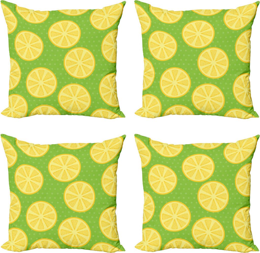 ABAKUHAUS Zitronen Kissenbezug Set (4 Stück), Citrus Scheiben Tupfen, Moderner Doppelseitiger Digitaldruck, 60 cm x 60 cm, Lime Green Yellow