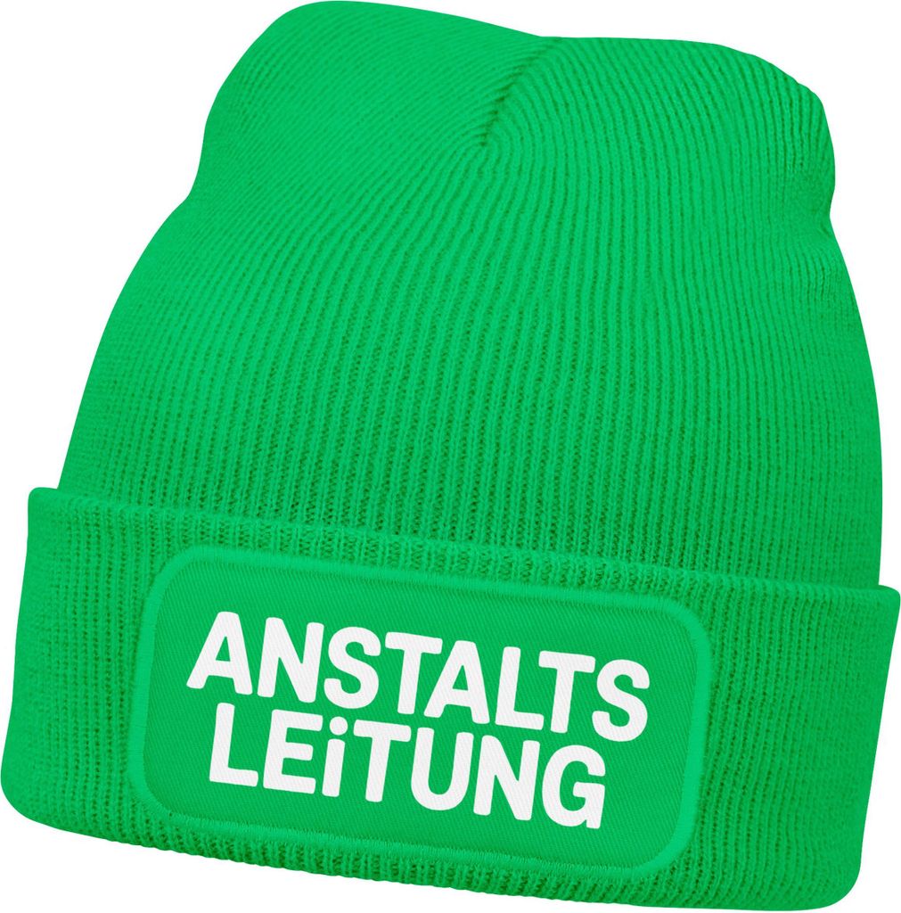 Herren Beanie Mütze mit Spruch Strickmütze Aufdruck | Anstaltsleitung |Schwarzer Humor Lustig Wintermütze Männer Moonworks