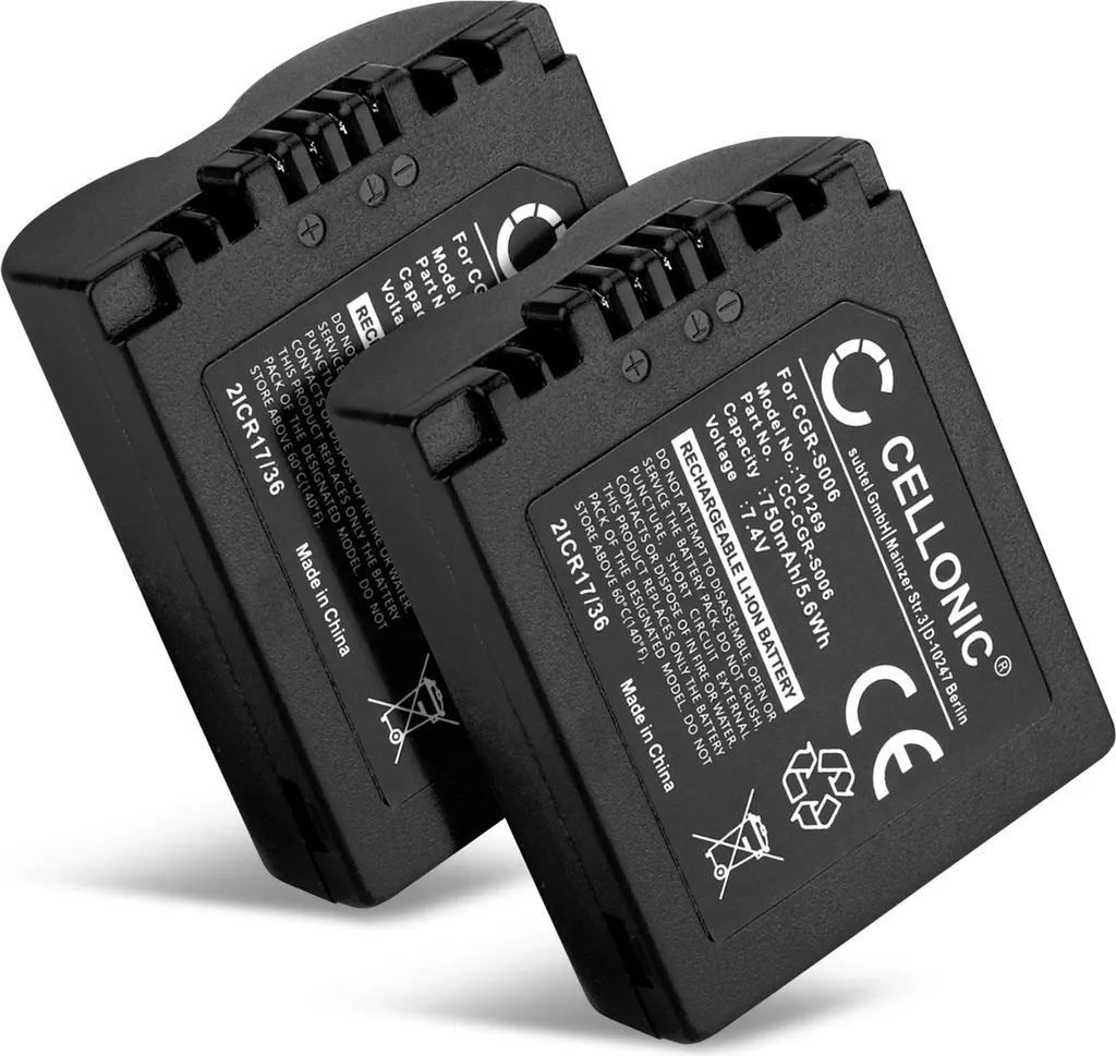 CELLONIC, Batteria per fotocamera compatibile con Panasonic Lumix DMC-FZ28, Lumix DMC-FZ50, Lumix DMC-FZ18 (750mAh, 7.4V) 2x