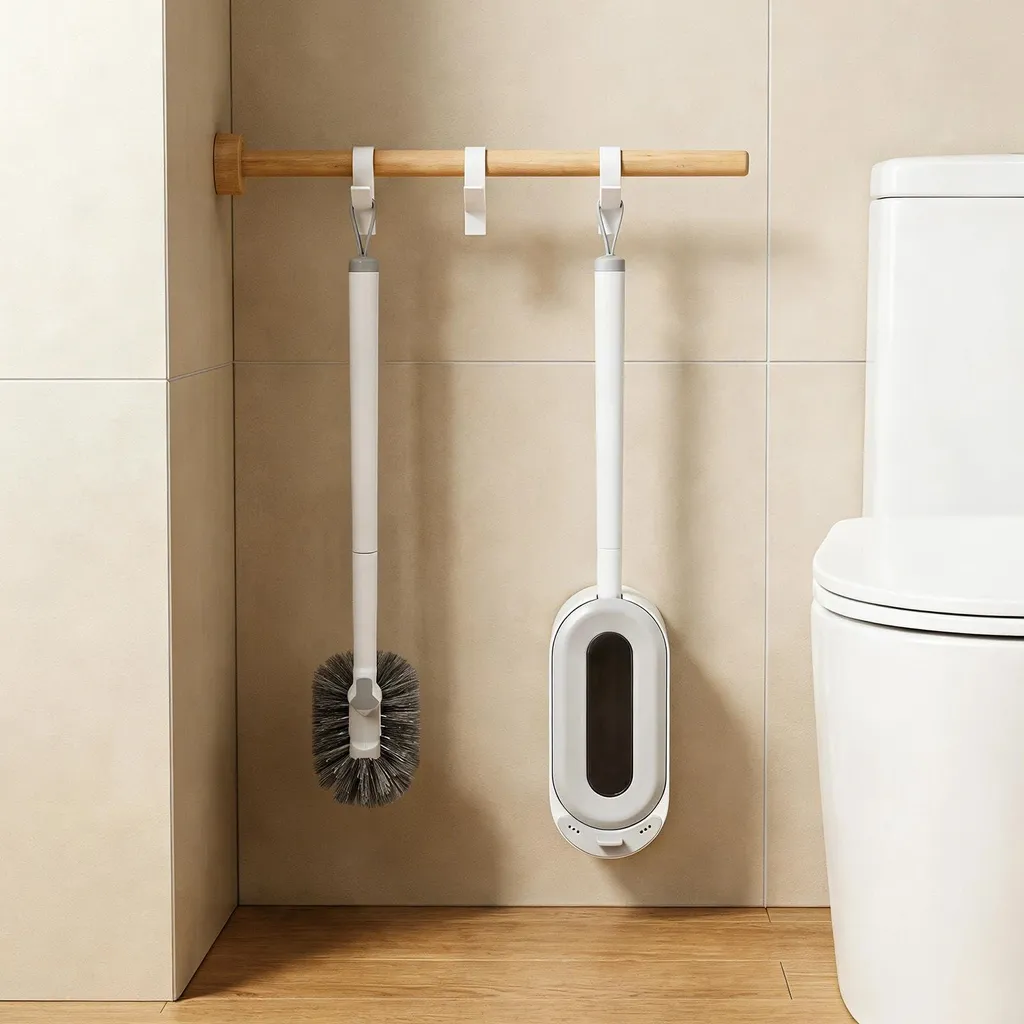 Ensemble brosse de toilettes murale blanche avec bac récupérateur d'eau