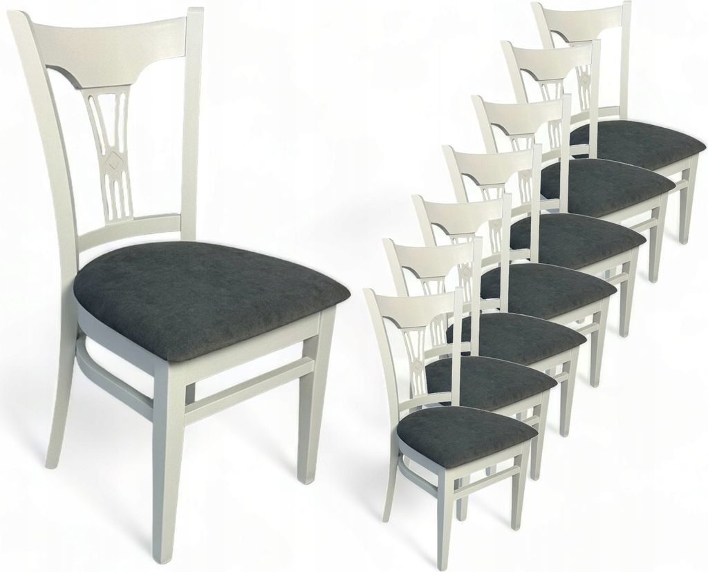 8x ROXY Weißer Holzstuhl mit gepolstertem Sitz Grau