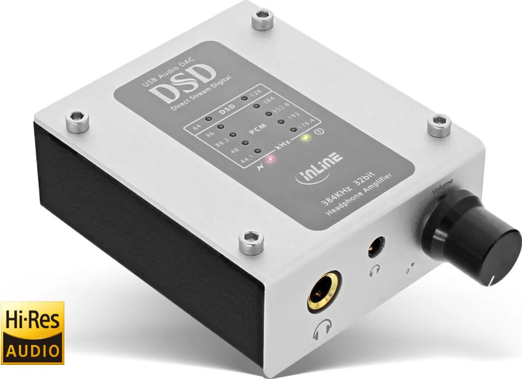 InLine® 99202I AmpUSB Hi-Res AUDIO Amplificatore per cuffie HiFi DSD, convertitore audio digitale USB, 384kHz/32-Bit