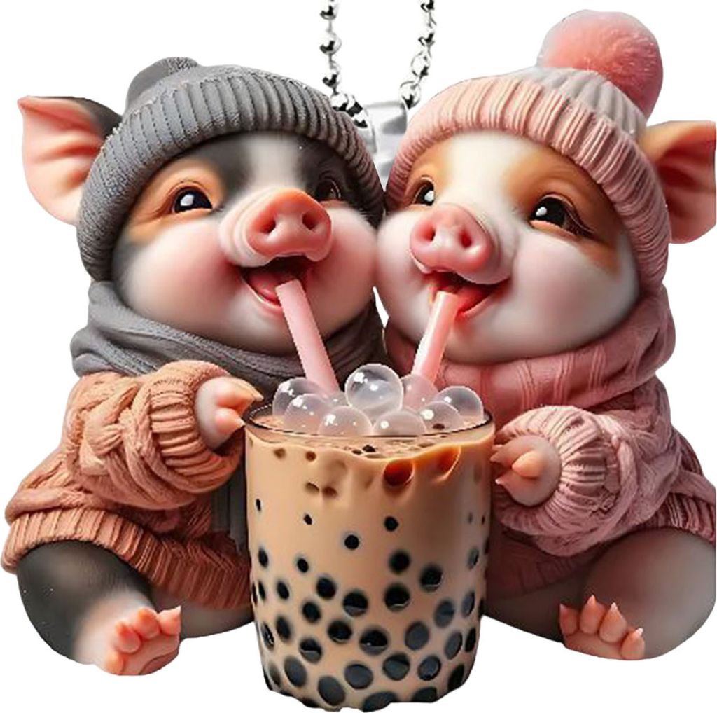 Acryl-Cartoon-Schwein-Hängedekoration mit Perlenkette, Auto-Rückspiegel, Schwein-Ornament, Schlüsselanhänger, Rucksack, Tieranhänger, Geburtst...