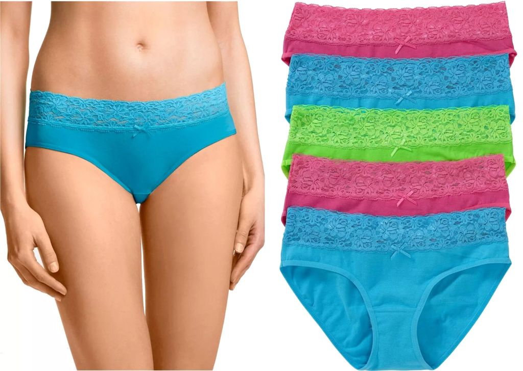 5er-Pack Damenslips Lady Diana Hüftslip mit Spitze Hüftpanty Unterhosen Slip aus Baumwolle, Gr. 32/34