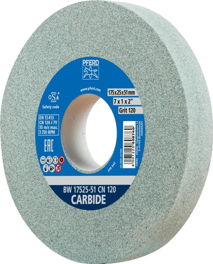 PFERD TOOLS Schleifbockscheibe Ø 175x25mm Bohrung-Ø 51mm SiC120 für harte Materialien z.B. Hartmetall