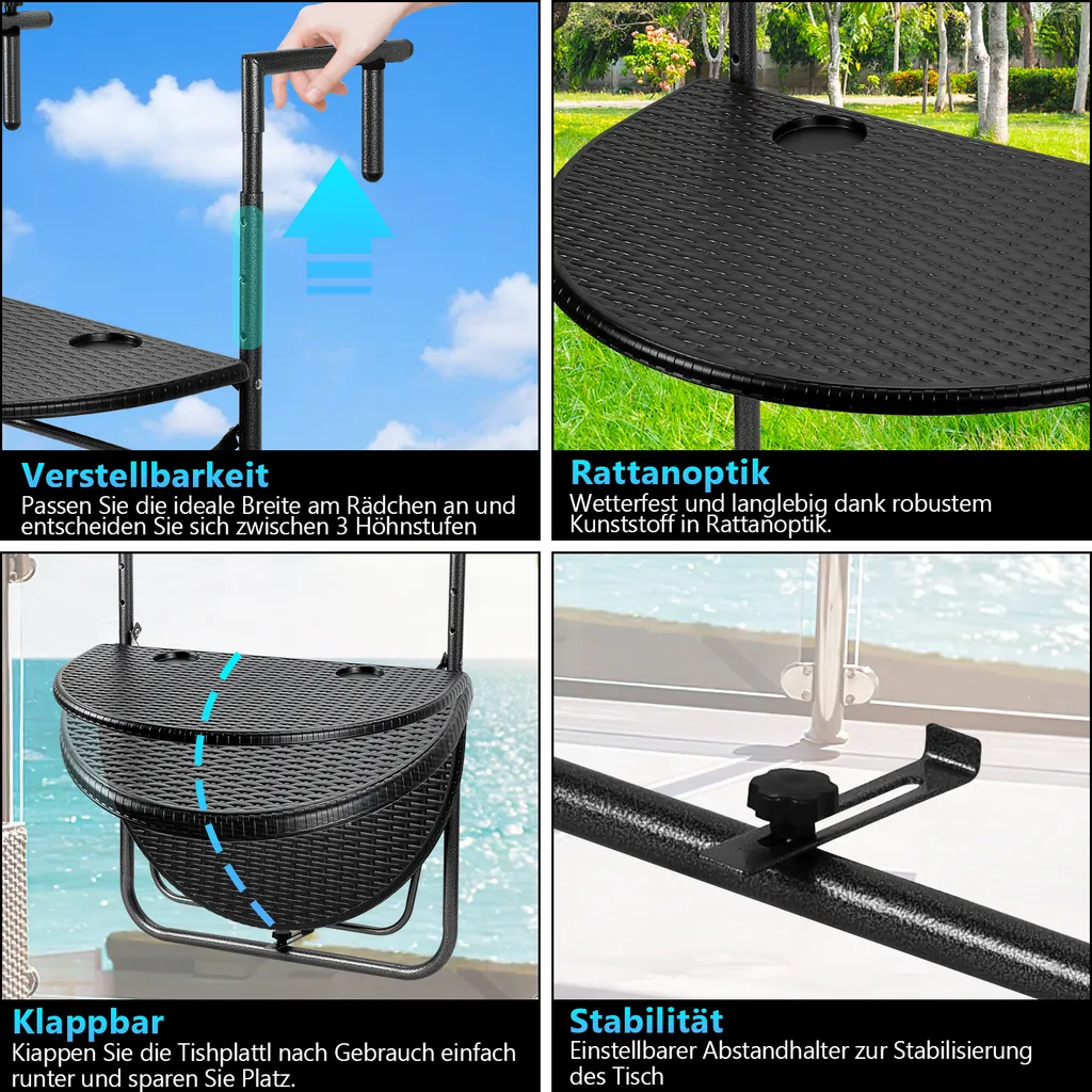Table suspendue de balcon pliante et réglable avec supports verres - 5