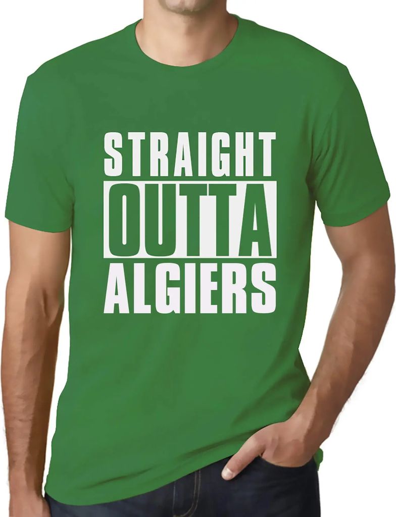 Herren Grafik T-Shirt Straight Outta Algiers Öko-Verantwortlich Vintage Jahrgang Kurzarm Lustige Druck Geburtstag Geschenk Mann