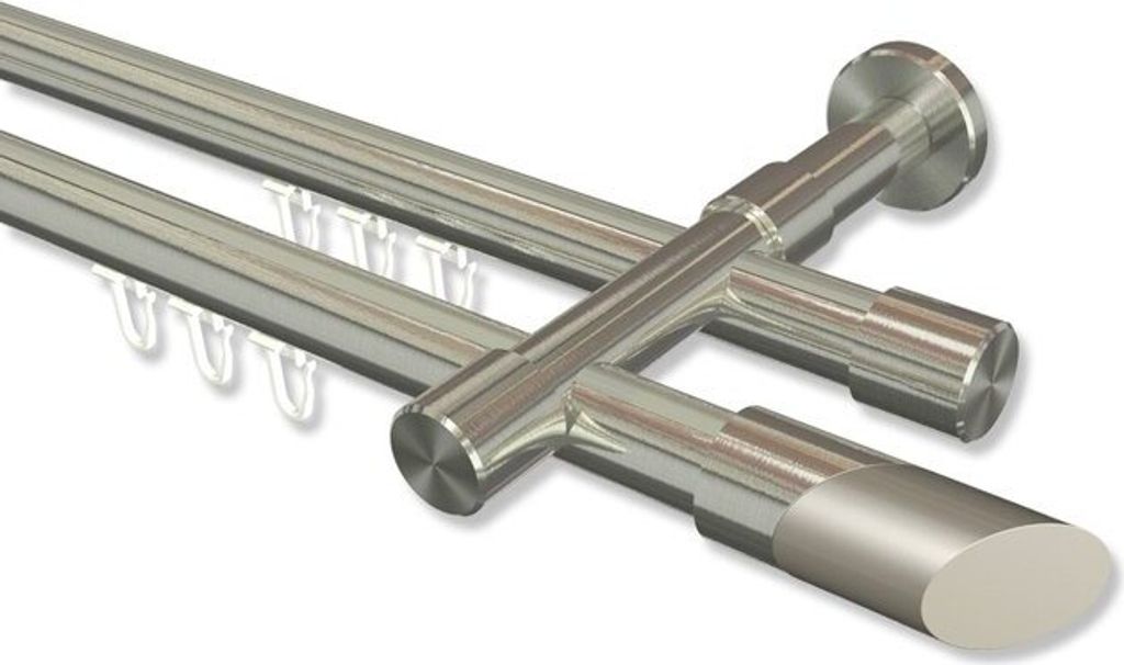 Interdeco Innenlaufstange, Gardinenstange mit Innenlauf Edelstahl-Optik Modell Prestige Verano, 20 mm Ø 2-läufig, 180 cm