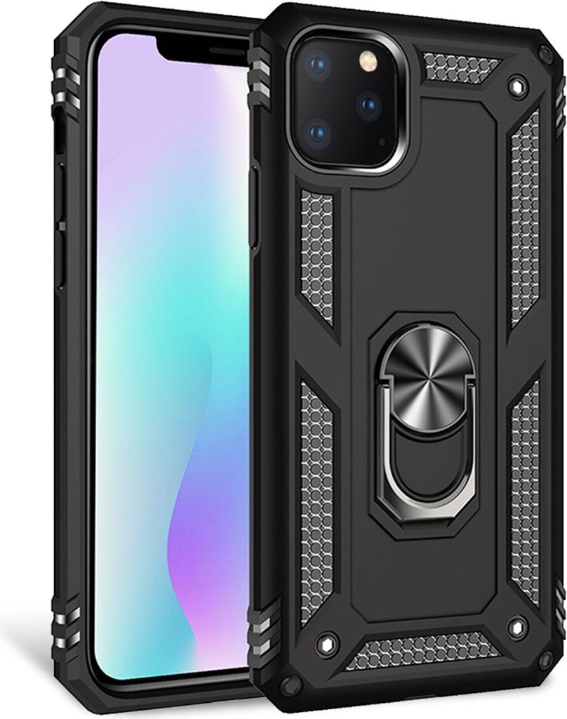 NALIA Ring Handy Hülle für iPhone 11 Pro, Schutz Case Cover Tasche Etui Bumper Schwarz