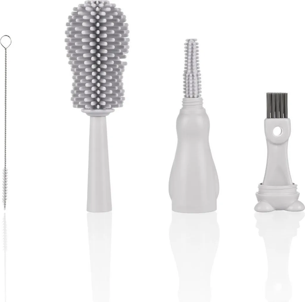 Goupillon biberon silicone 3en1 ZOPA gris clair pour nettoyage complet
