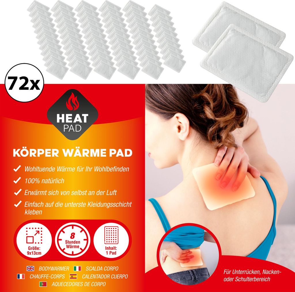 Wärmepad 72er Set 13x10 cm Wärmepflaster Rückenwärmer Tiefewärme Körperwärmer selbstklebend 8 Stunden Wärme Heizkissen