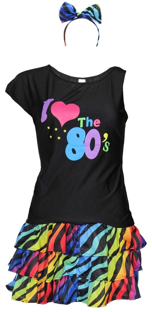 80er Jahre Damen Kostüm - buntes Tutu Haarreif und Produktbild 