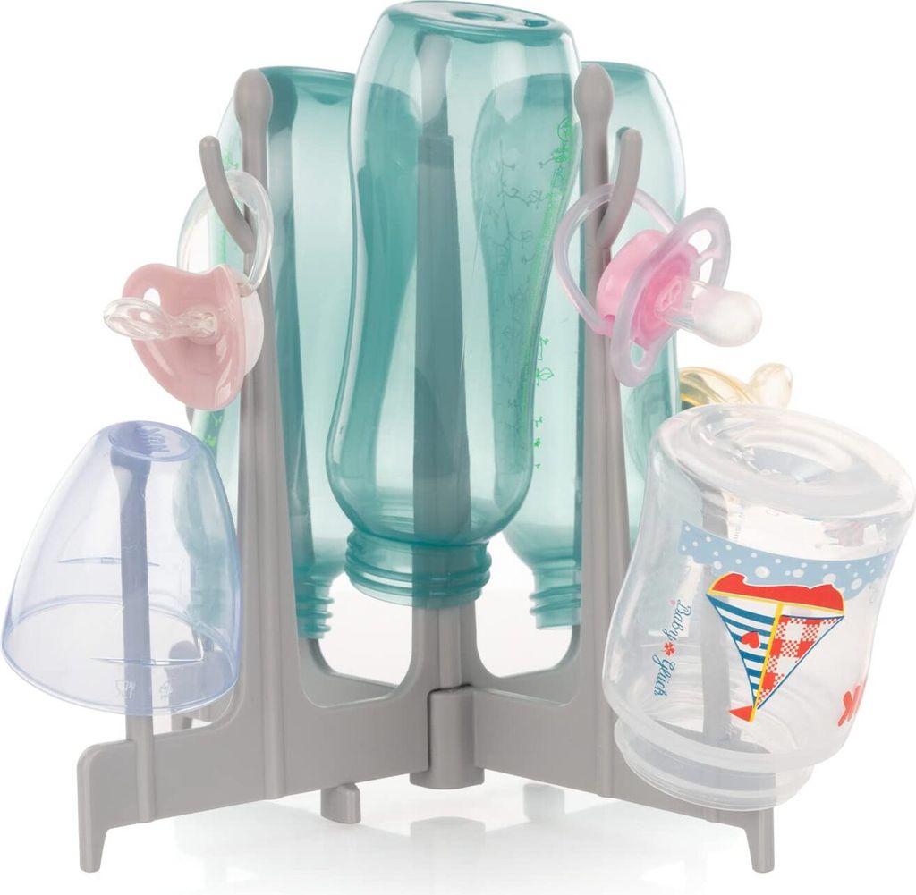 reer Trockenständer für Babyflaschen, mit 9 Trocknungspositionen, zusammenklappbar für Reisen, ideal für die Erstausstattung, Grau, 21041