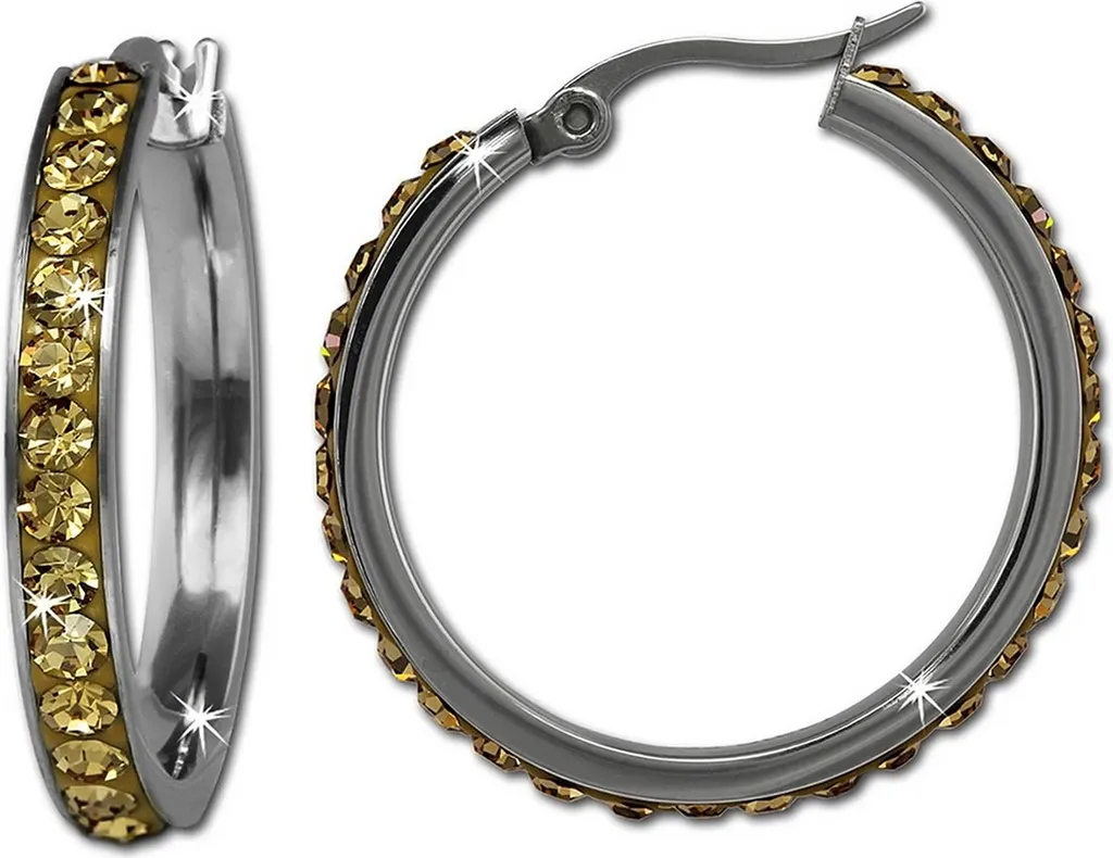 Idee Regalo Donna: Orecchini Amello Acciaio Zirconi Ambra 30mm