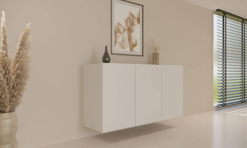 Moderne Weiße Hängekommode, Minimalistisches Design - 3 Türen