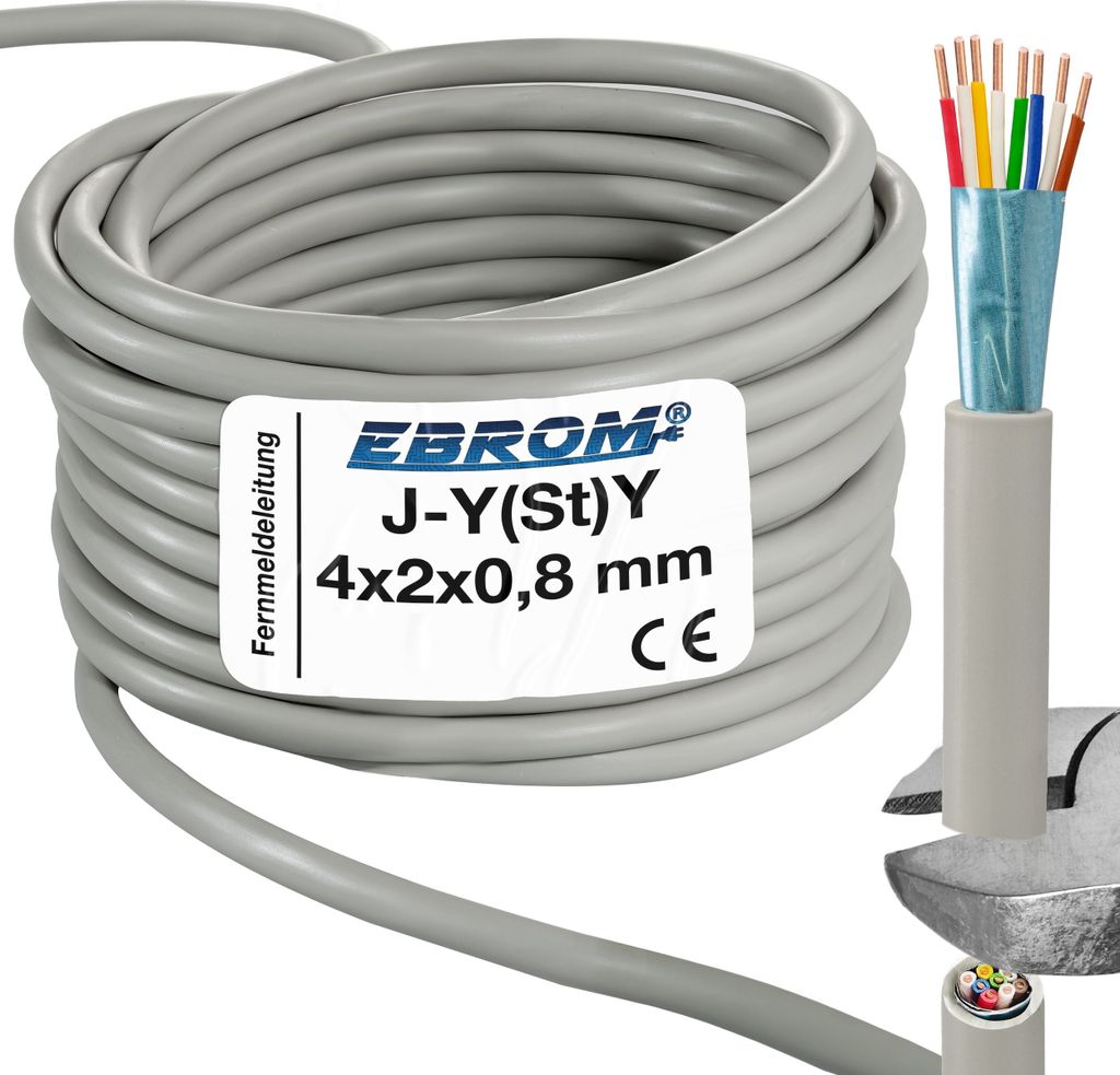 EBROM - 25 Meter Fernmeldeleitung Telefonkabel J-Y(St)Y 4x2x0,8 mm geschirmt + Beidraht