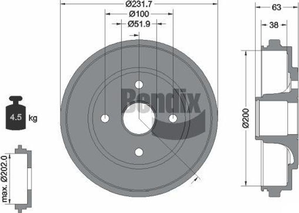 BENDIX Braking BDM1091 Bremstrommel OE 4706672 kompatibel mit Agila A