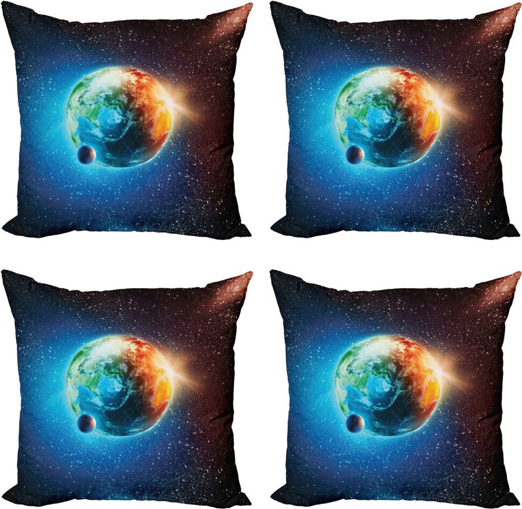 ABAKUHAUS Weltraum Kissenbezug Set (4 Stück), Planet Erde Sonnenstrahlen, Moderner Doppelseitiger Digitaldruck, 40 cm x 40 cm, rot blau