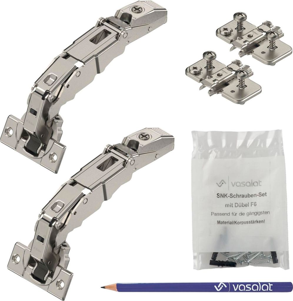 Blum Weitwinkelscharniere Clip Top Blumotion - 2x Weitwinkel Scharniere 155 Grad, gerade mit Feder, zum Anschrauben mit 2x Grundplatten