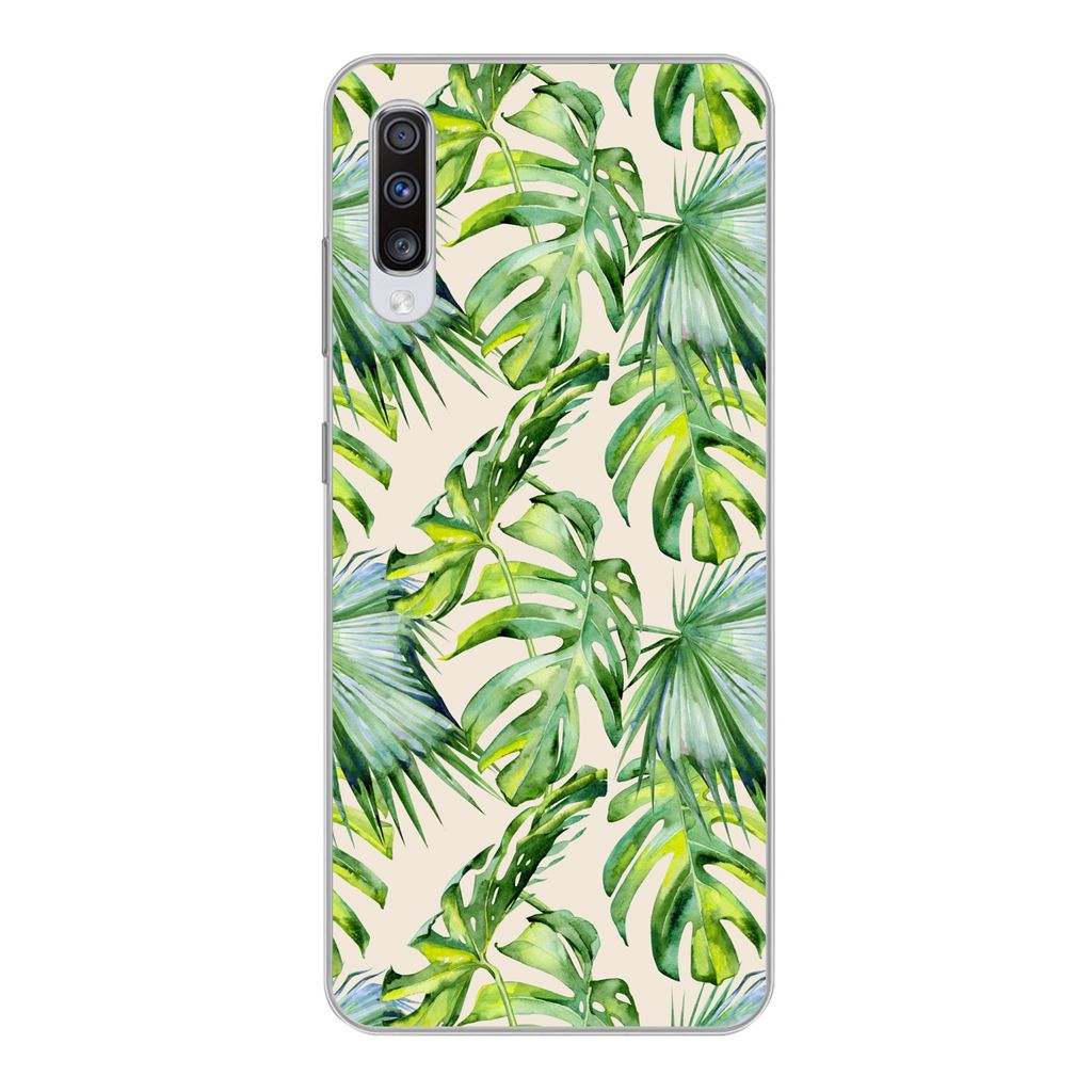 MuchoWow Handyhülle Schutzhülle Hülle für Samsung Galaxy A70 Blätter - Muster - Monstera Silikon Softcase Handy Hülle - Schutzhaube