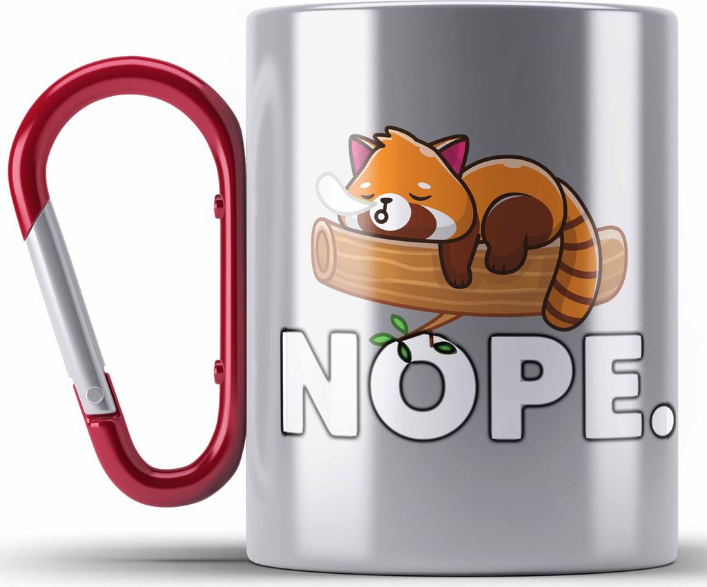 Trendation - Fauler Roter Panda Edelstahl Tasse Karabiner Musik Kinder Geschenkidee für Jungs Mädchen Lustige Grafik Nope (Rot)