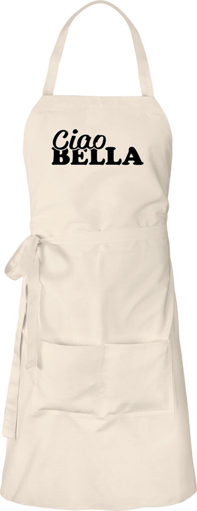 Huuraa Schürze Ciao Bella Italien Natur mit Taschen Baumwolle Kochschürze Geschenkidee