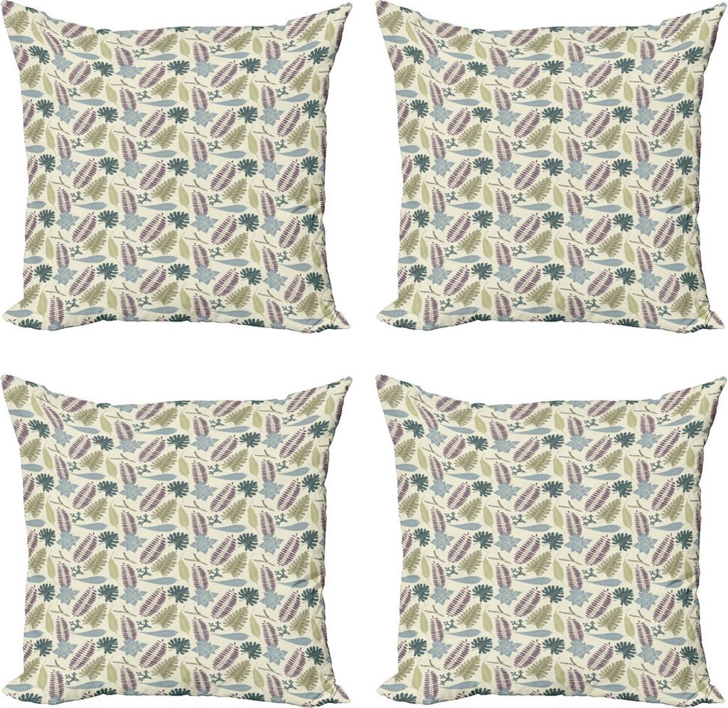 ABAKUHAUS Blätter Kissenbezug Set (4 Stück), Vintage Style Laube Design, Moderner Doppelseitiger Digitaldruck, 40 cm x 40 cm, Mehrfarbig