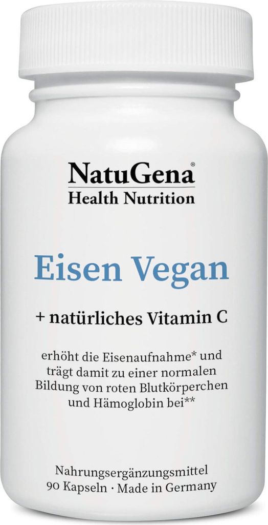 NatuGena Eisen Vegan | 90 Kapseln | Unterstützt Energie & Immunsystem | Pflanzliche Formel